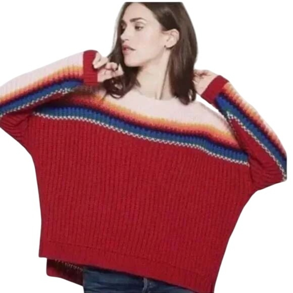 XIRENA Womens M‎ Alpaca Blend Apres Ski Striped Crew Neck Sweater